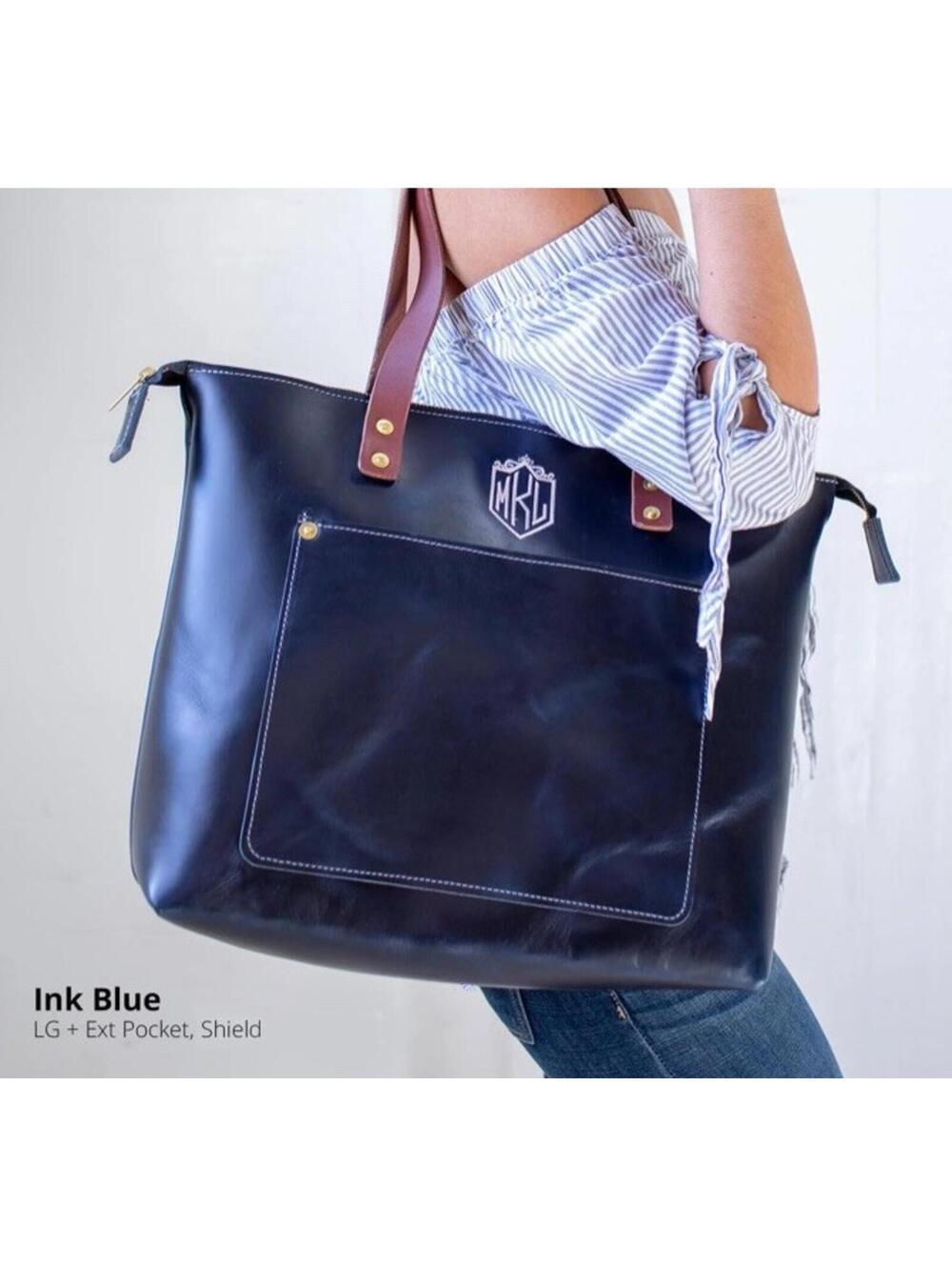 New Lifetime Leather Co Large Market Tote Indigo Ink Blue Handmade USA